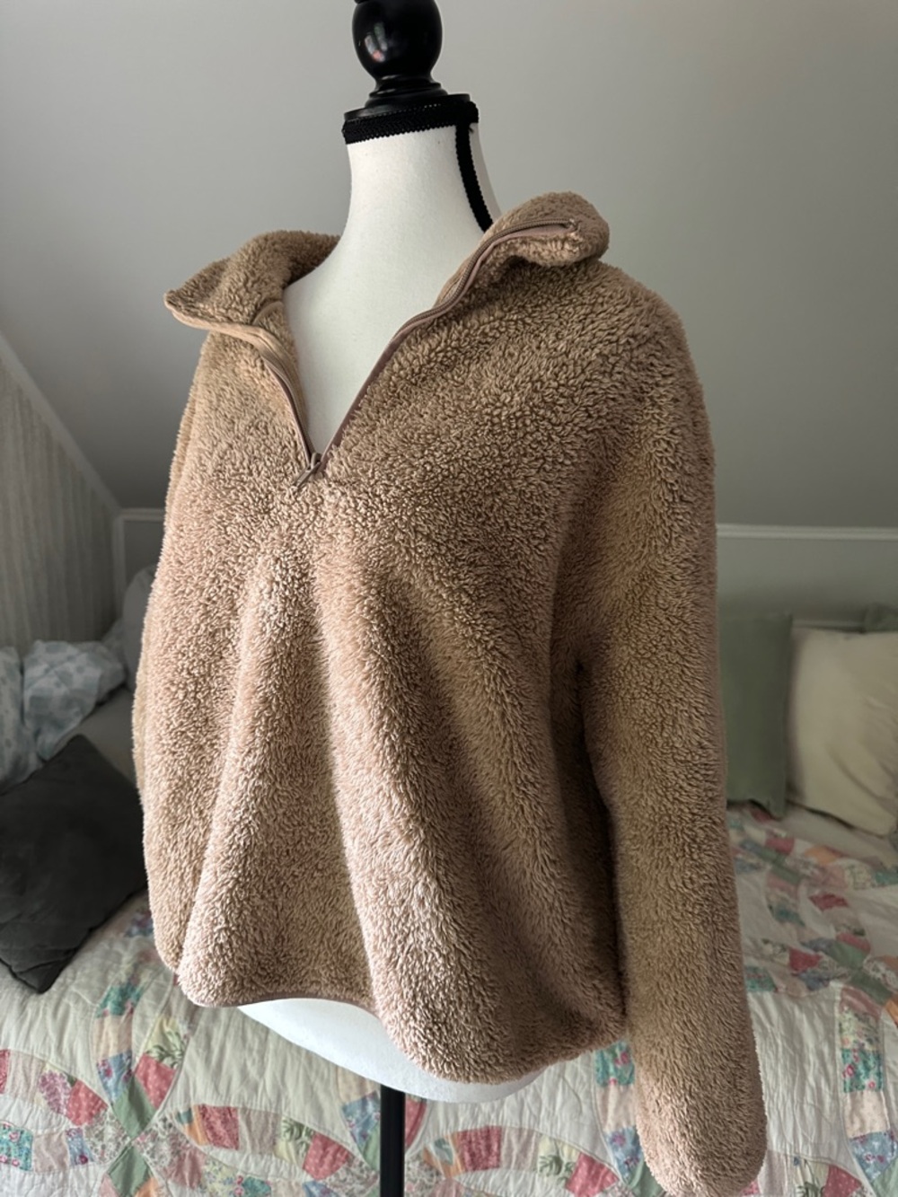 H&M Blush Teddy Quarter-Zip Jacket